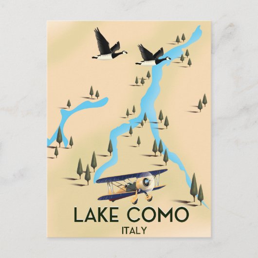 イタリア コモ湖の地図 トラベルポスター ポストカード (正面)
