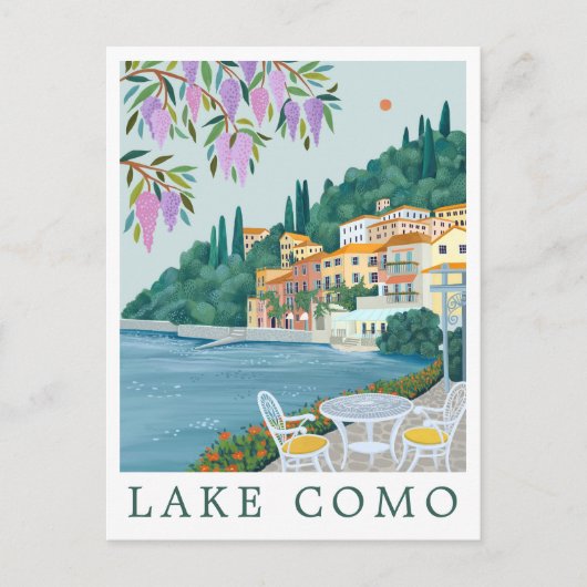 イタリア コモ湖の旅のイラスト ポストカード (正面)