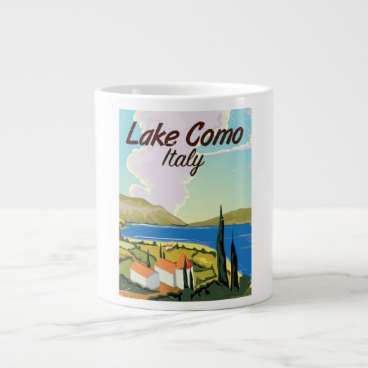 イタリア コモ湖の旅行ポスター ジャンボコーヒーマグカップ (正面)