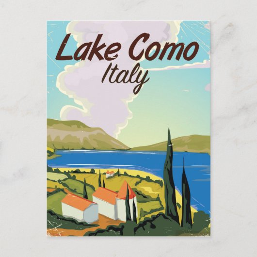 イタリア コモ湖の旅行ポスター ポストカード (正面)