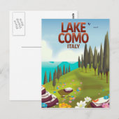 イタリア コモ湖の旅行絵葉書。 ポストカード (正面/裏面)