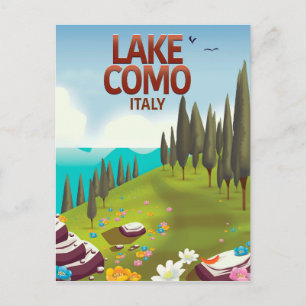 イタリア コモ湖の旅行絵葉書。 ポストカード