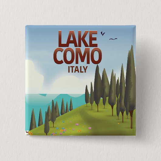 イタリア コモ湖の旅行絵葉書。 缶バッジ (正面)