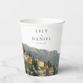 イタリア コモ湖の水彩画デスティネーション・ウェディング 紙コップ (裏面)