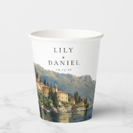 イタリア コモ湖の水彩画デスティネーション・ウェディング 紙コップ