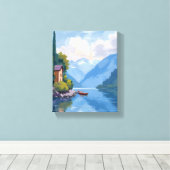 イタリア コモ湖の絵画アート キャンバスプリント (インサイチュ (ウッドフロア))
