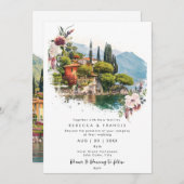 イタリア コモ湖の花の結婚式招待状 招待状 (正面/裏面)