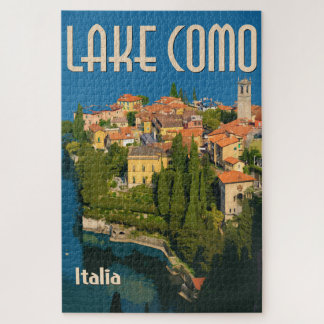 イタリア コモ湖 | レトロなイタリアの旅行ポスターパズル ジグソーパズル