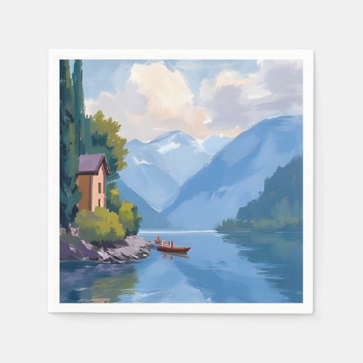 イタリア コモ湖 水彩画 スタンダードカクテルナプキン (正面)