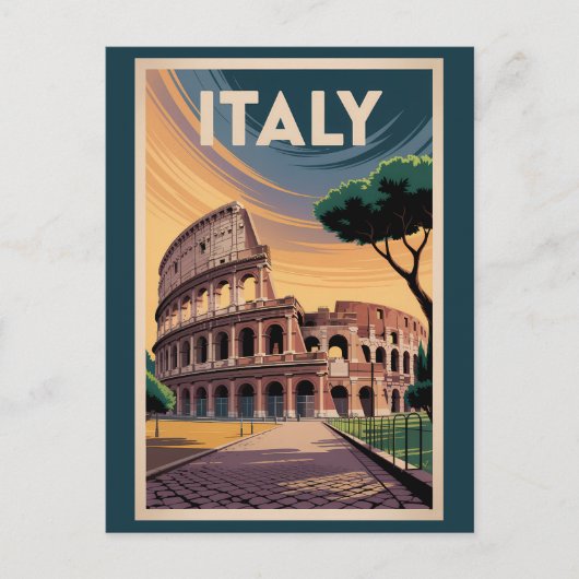 イタリア コロッセオ イラスト 旅行 アート ヴィンテージ ポストカード (正面)