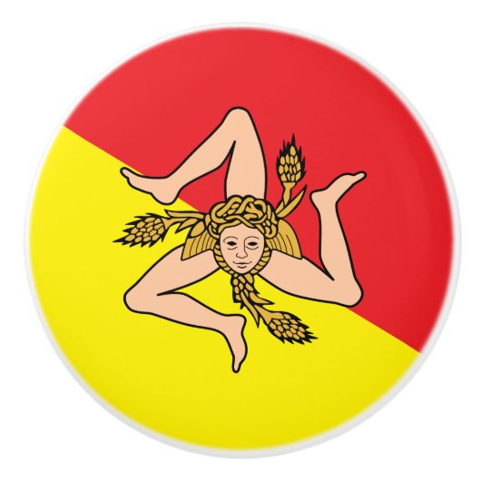 イタリア,シチリアの旗とセラミックノブのプル セラミックノブ (正面)