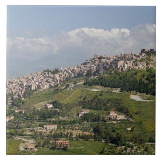 イタリア, シチリア島, エンナ, カラシベッタ, 朝の景色 タイル (正面)