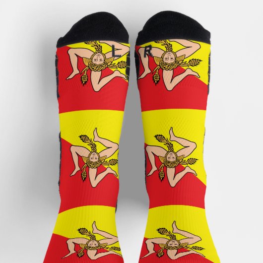 イタリア,シチリア州旗とアスレティッククルー靴下 ソックス (上部)