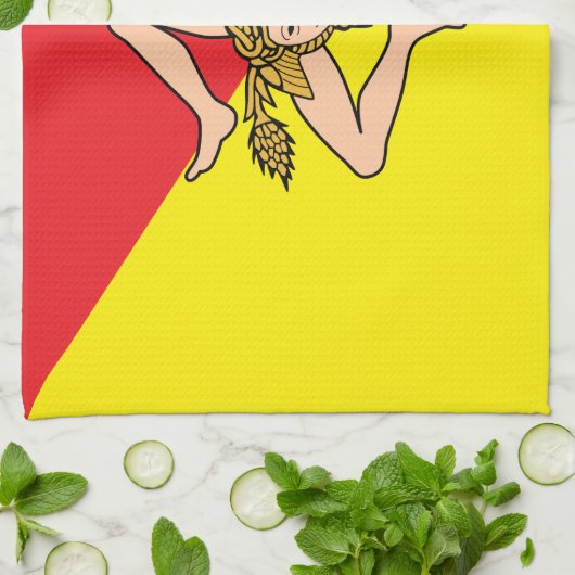 イタリア,シチリア州旗とキッチンタオル キッチンタオル (折り畳み)