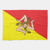 イタリア,シチリア州旗とキッチンタオル キッチンタオル (横)