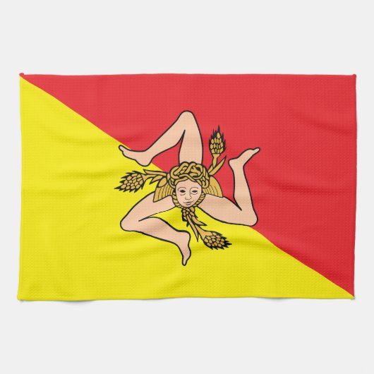 イタリア，シチリア州旗とキッチンタオル キッチンタオル (横)