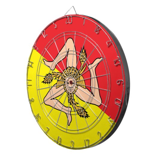 イタリア，シチリア州旗とダーツボード ダーツボード (正面右)