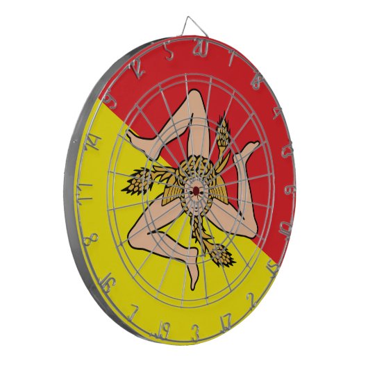 イタリア，シチリア州旗とダーツボード ダーツボード (正面左)