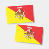 イタリア，シチリア州旗と名前バッジ バッジ (正面＆裏面)