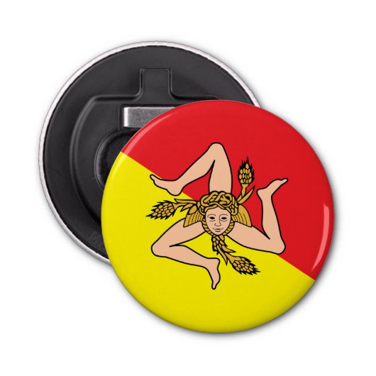 イタリア，シチリア州旗と愛国的なボトルのオープナー 栓抜き (正面)