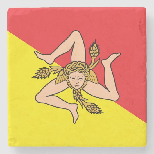 イタリア,シチリア州旗と愛国的な石コースター ストーンコースター (正面)