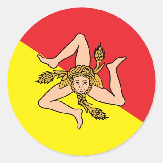 イタリア，シチリア州旗のシール ラウンドシール (正面)