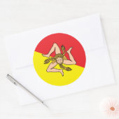 イタリア，シチリア州旗のシール ラウンドシール (封筒)