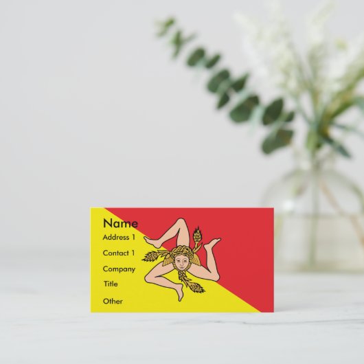 イタリア,シチリア州旗の付いた名刺 名刺 (スタンド正面)
