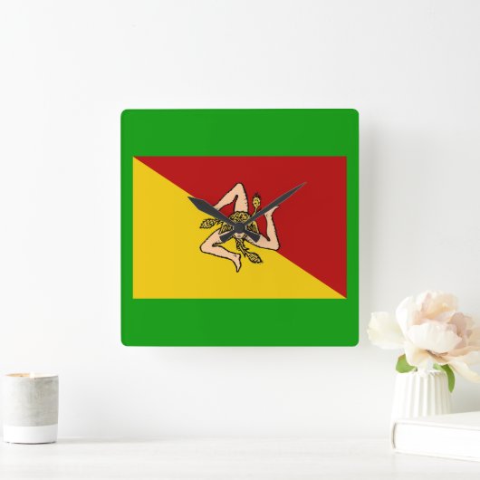 イタリア – シチリア州旗の壁時計 スクエア壁時計 (ホーム)