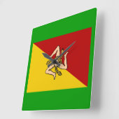 イタリア – シチリア州旗の壁時計 スクエア壁時計 (傾斜)