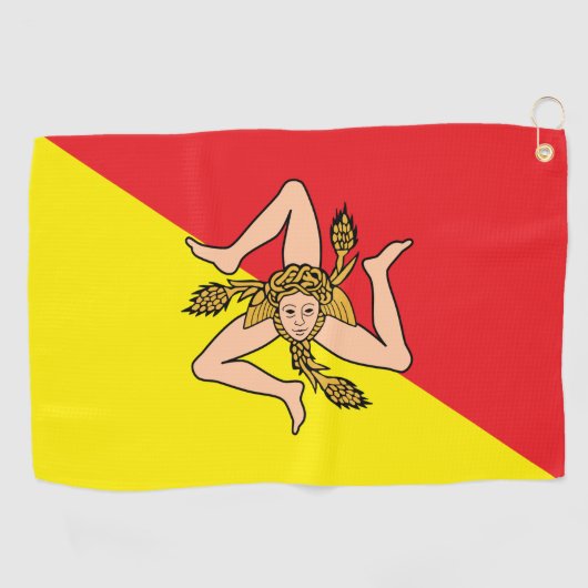 イタリア，シチリア州旗を持つゴルフタオル ゴルフタオル (横)