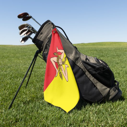 イタリア，シチリア州旗を持つゴルフタオル ゴルフタオル (グリーン)