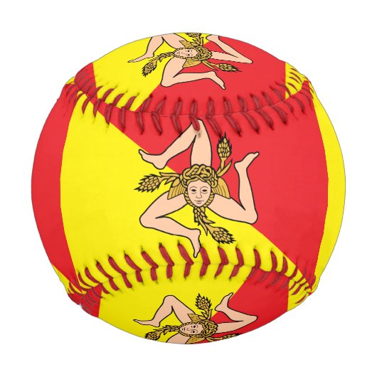 イタリア，シチリア州旗を持つ愛国野球 野球ボール (裏面)