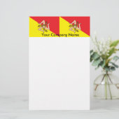 イタリア，シチリア州旗を持つ文房具 便箋 (スタンド正面)