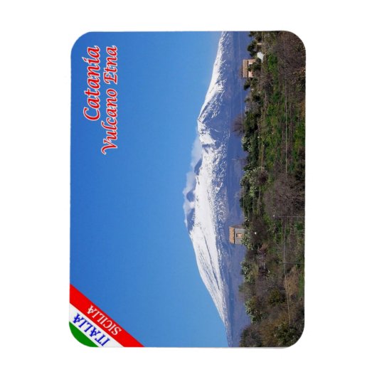 イタリア – シチリア – カタニア – 雪とエトナ – マグネット (縦)