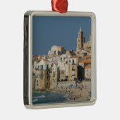 イタリア,シチリア,セファル,ドゥオモとのタウンビュー メタルオーナメント (右)