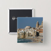 イタリア、シチリア、セファル、ドゥオモと町並み 缶バッジ (正面&裏面)