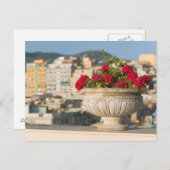 イタリア、シチリア、テルミニ島、ビュー&花 ポストカード (正面/裏面)