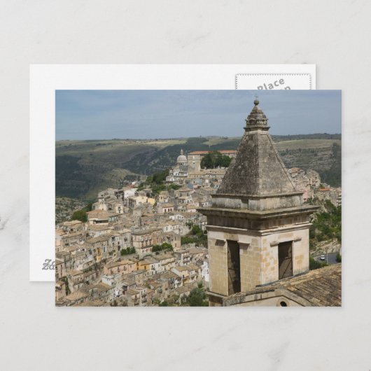 イタリア、シチリア、ラグサ·イブラ:タウンビュー&サンタ シーズンポストカード (正面/裏面)