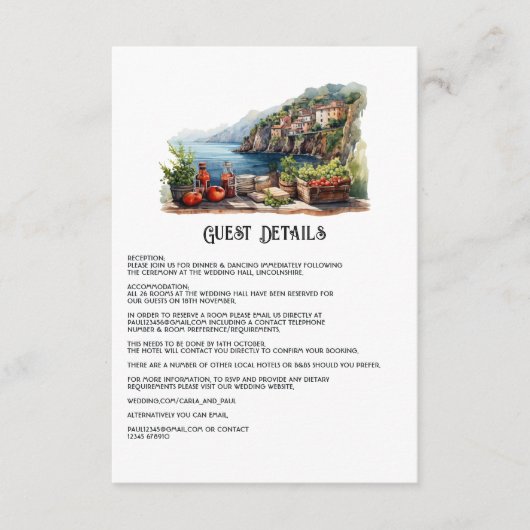 イタリア シンケ・テッレ 結婚式のゲスト詳細 エンクロージャーカード (正面)