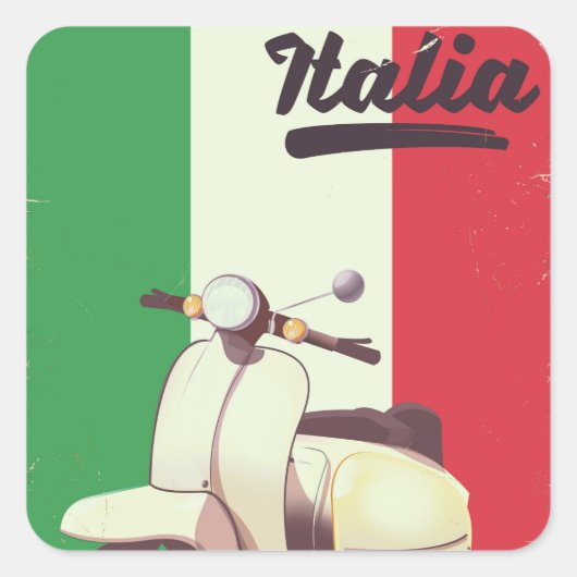 イタリア スクーター ビンテージ 旅行ポスター スクエアシール (正面)