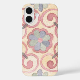 イタリア スペイン マジョリカ ピンク フローラル 水彩画 iPhone 16ケース