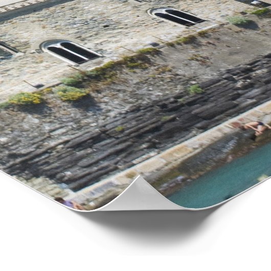 イタリア、チンケ・テール、ヴェルナッツァ、ハーバー、教会 ポスター (角)