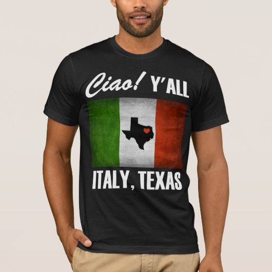 イタリア、テキサス州Ciao! Tricoloreのイタリア人の旗 Tシャツ (正面)