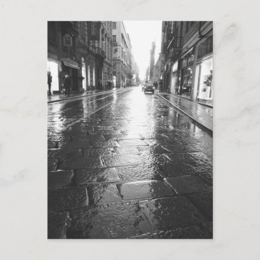 イタリア トゥリン、雨の日の通り ポストカード (正面)