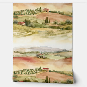 イタリア・トスカーナの田園風景 水彩画 壁紙