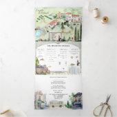 イタリア トスカーナ | イラスト付きの結婚式 三つ折り招待状 (内部)