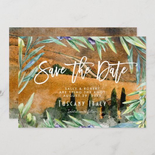 イタリア·トスカーナ·オリーブの結婚式は、デート·カードを除いて サンキューカード (正面/裏面)