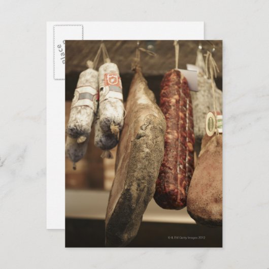 イタリア,トスカーナ,ピエンツァ,地元のハムの選択と ポストカード (正面/裏面)