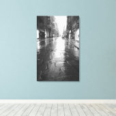 イタリア トリノ、雨の日の夜の通り キャンバスプリント (インサイチュ (ウッドフロア))